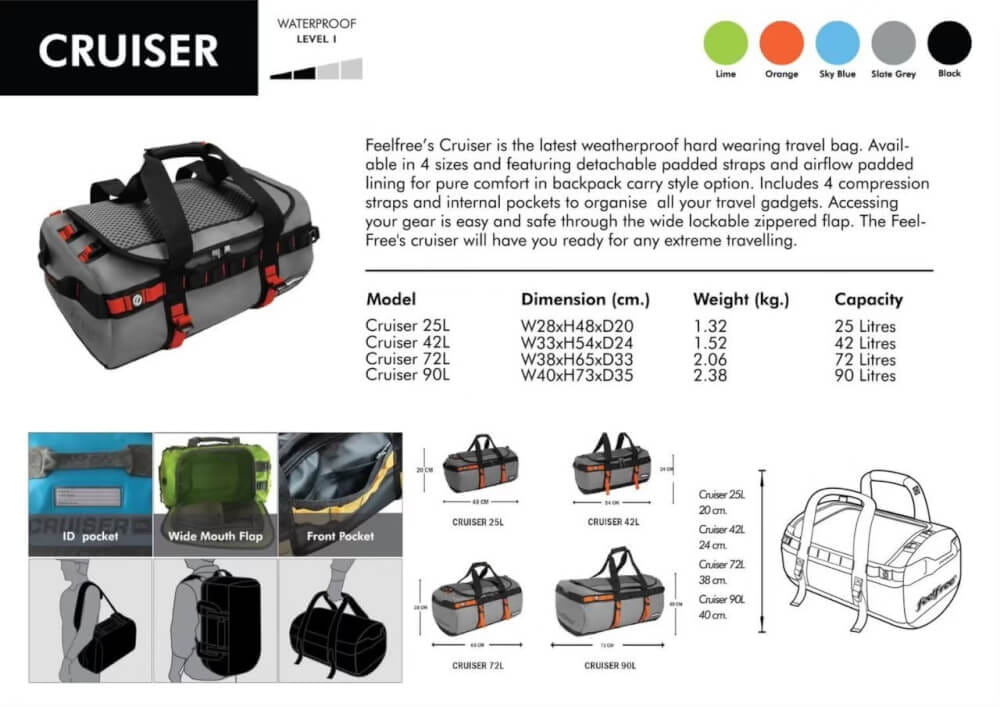 กระเป๋าเดินทางกันน้ำ พรีเมี่ยม FEELFREE CRUISER 72L สี ORANGE
